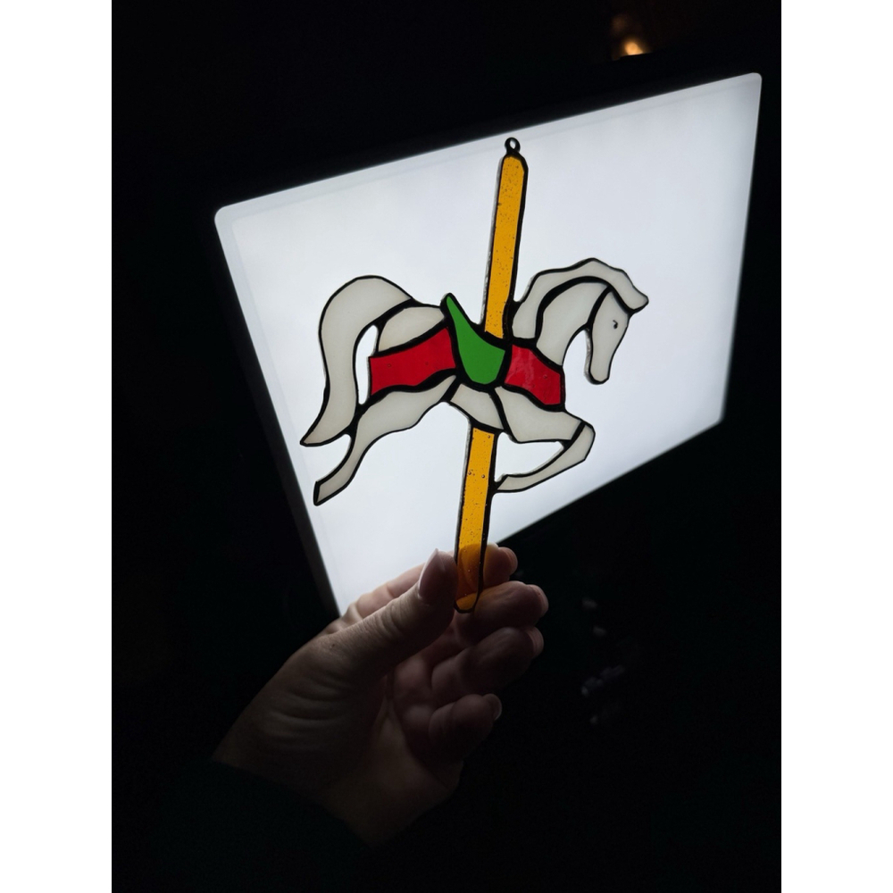 Vintage Carousel Horse Original Design Real Stained Glass 5.5x6.5 Ornament